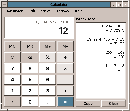 amade-calculator in the Basic mode with the paper tape