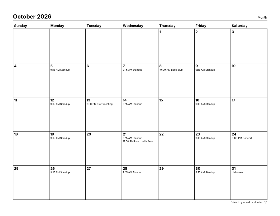 A printed month