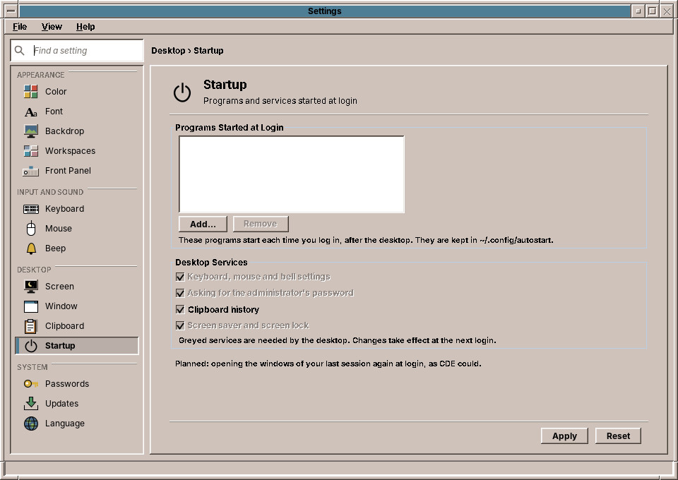 The Startup page