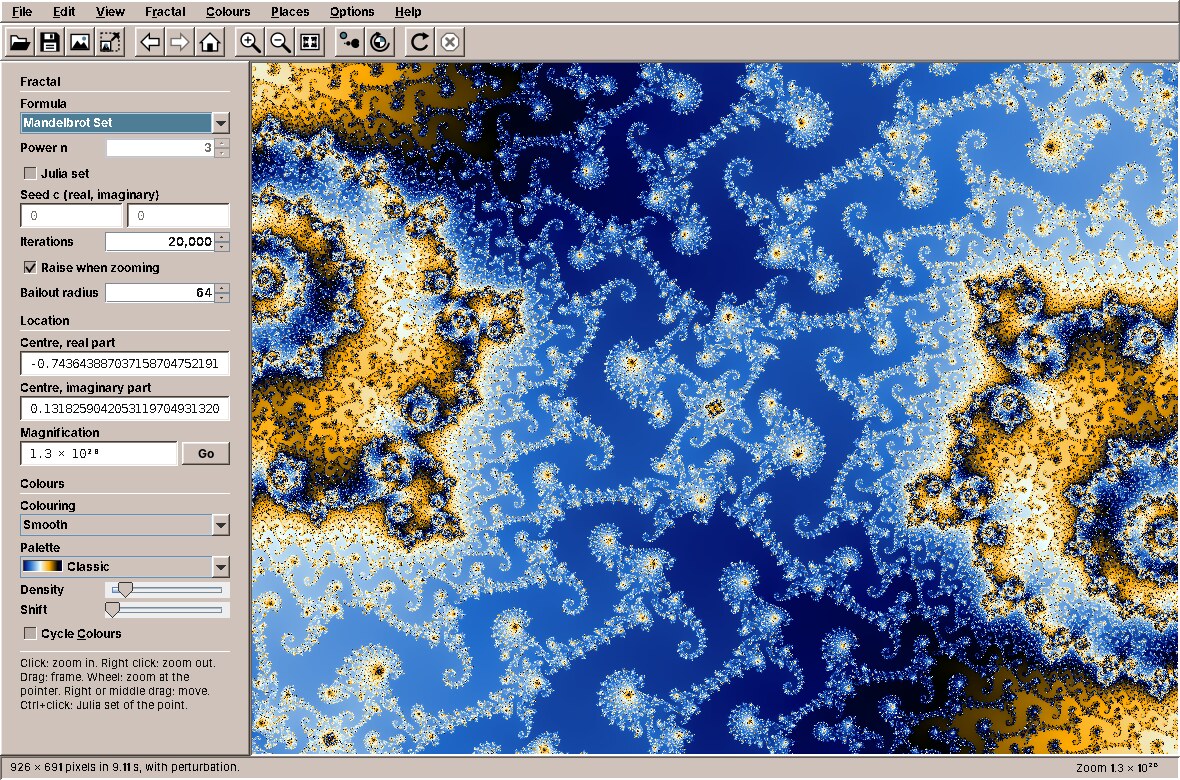 The Deep Zoom place: 10²⁰ times, 20,000 iterations, with perturbation