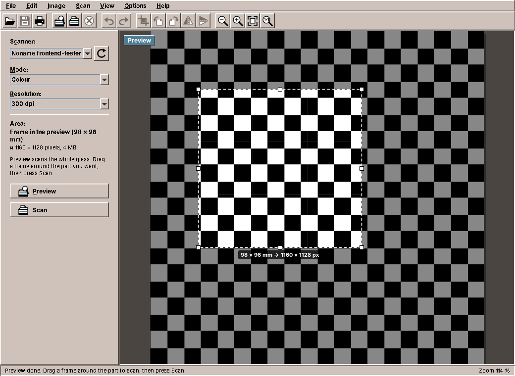 amade-imagescan with a preview and a frame around the part to scan