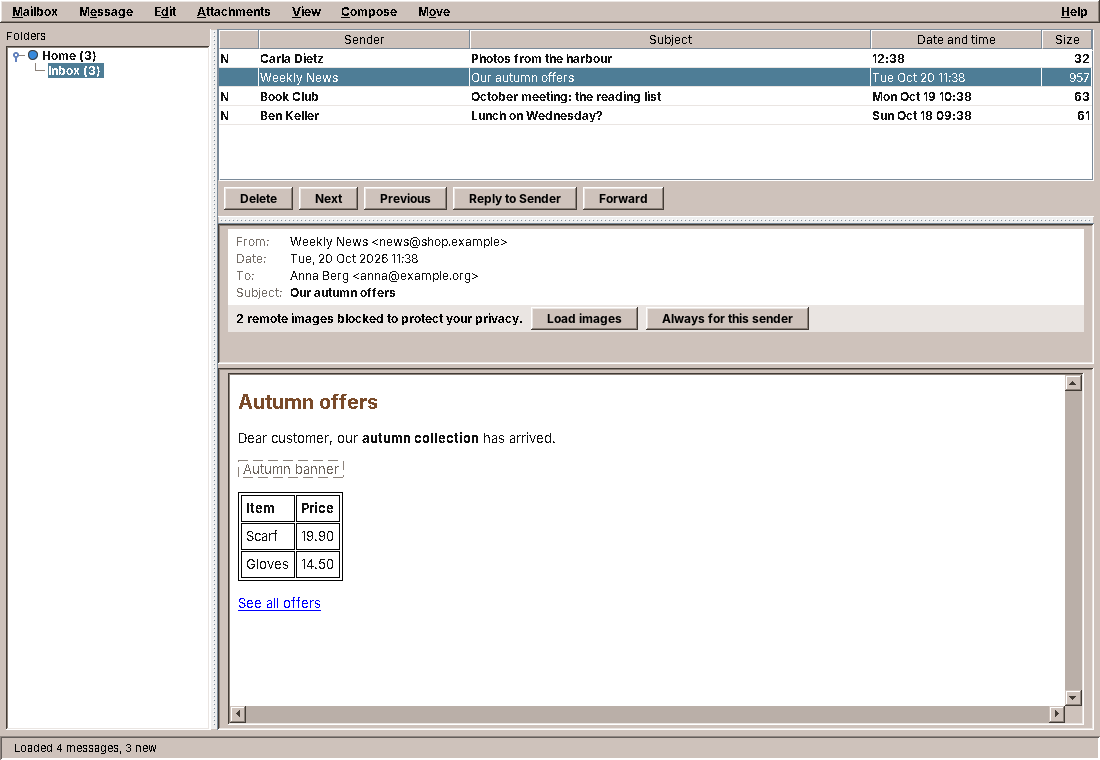 amade-mail with an HTML message whose remote images are blocked