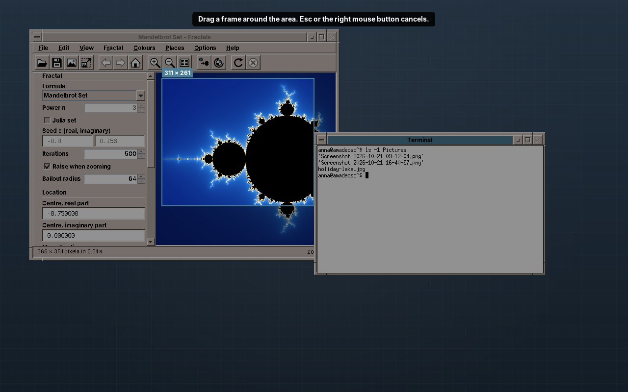 Drawing an area: the frame shows its size while the mouse is dragged