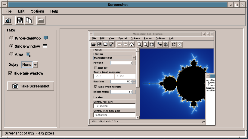 amade-screenshot after taking a single window: the options on the left, the picture on the right
