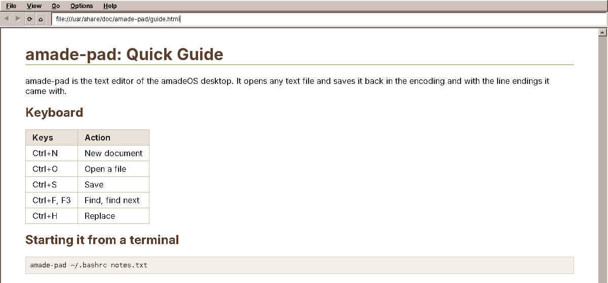 amade-web showing a guide in /usr/share/doc