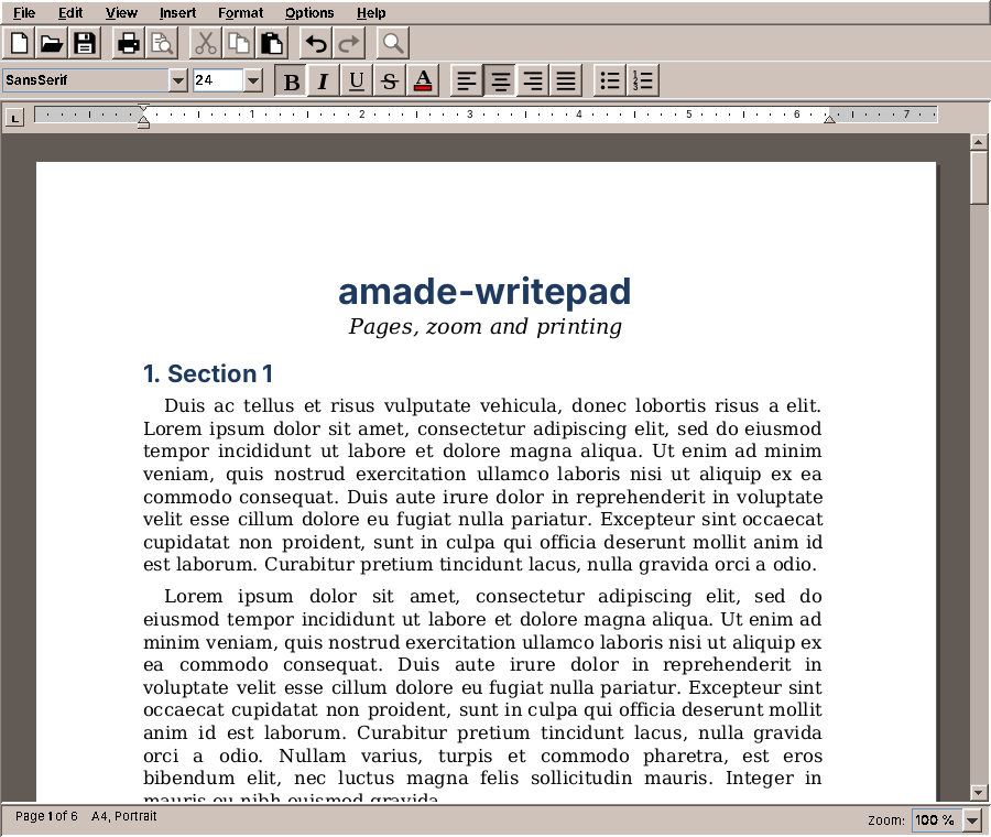 amade-writepad with the sample text