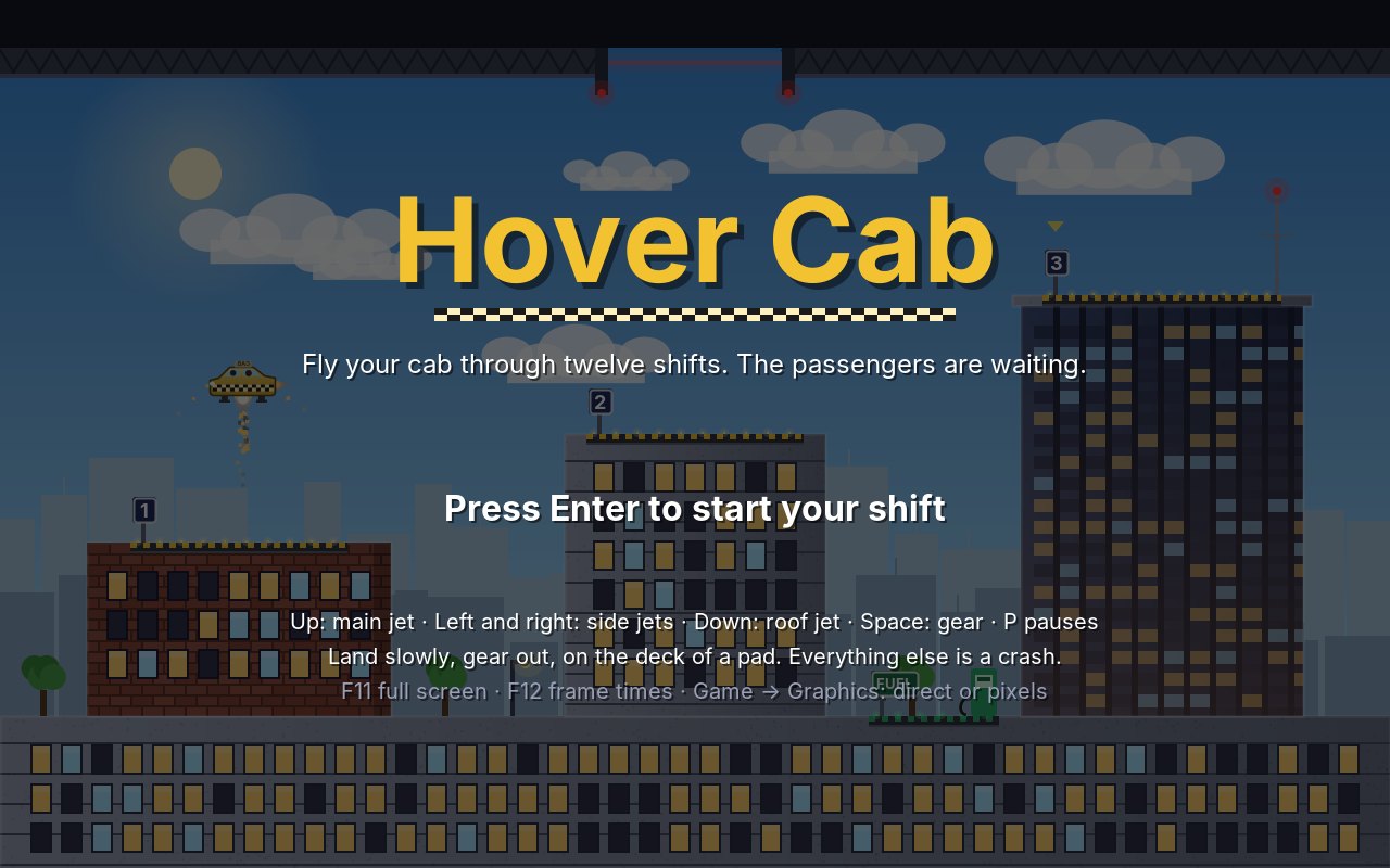 The title screen, flown by the autopilot