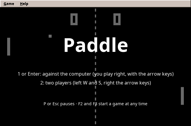 The title screen, where the computer plays itself