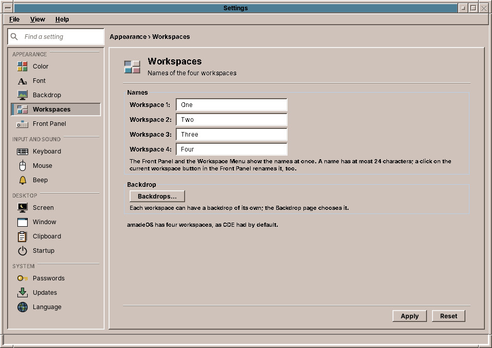 The Workspaces page