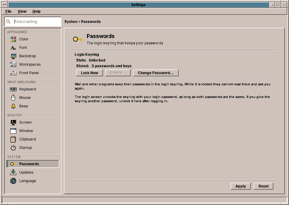 The Passwords page