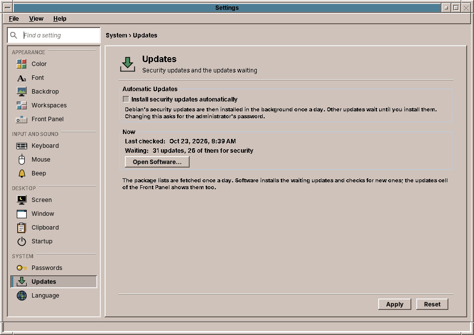 The Updates page