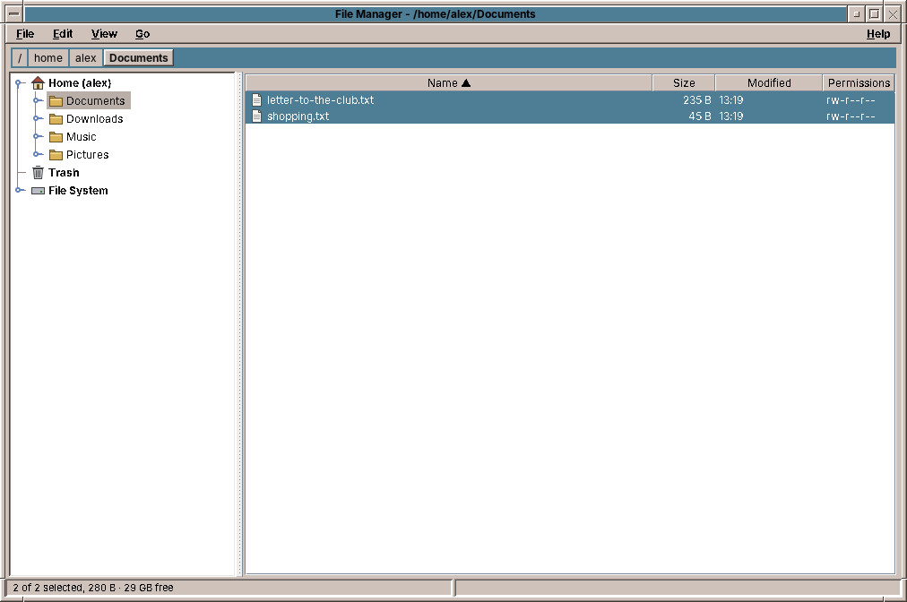 The File Manager in its tree view