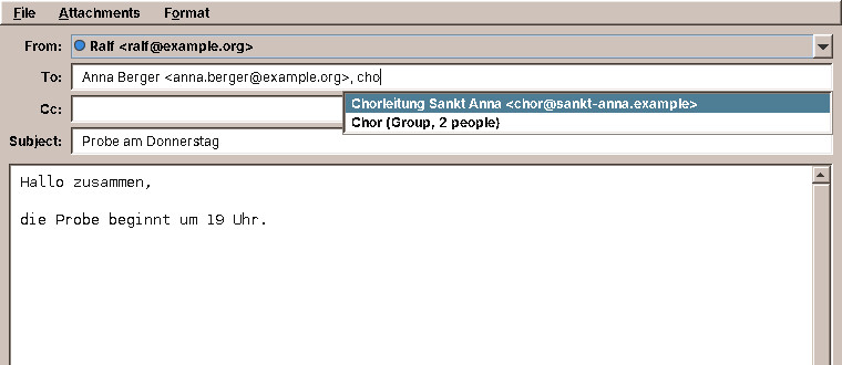 The Mailer offers people and a group from Contacts