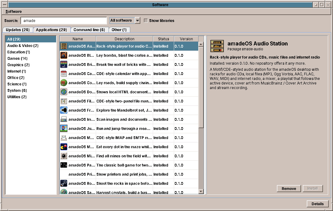Software, with the programs of amadeOS found by the search